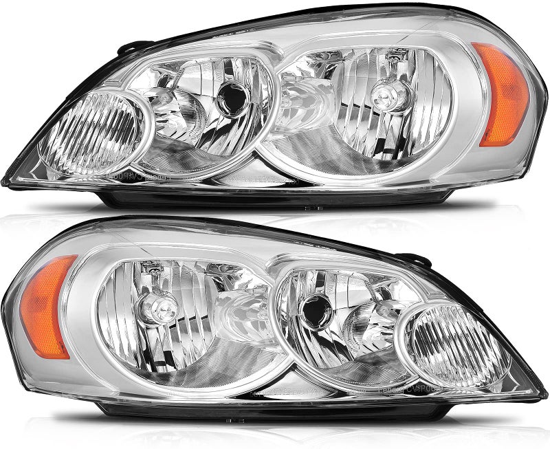 LBRST Headlight Assembly For Chevy Impala 2006-2013 For Chevy Impala Limited 2014-2016 For Chevy Monte Carlo 2006-2007 Chrome Housing Amber Reflector Clear Lens Driver and Passenger Side Headlamp - Image 1